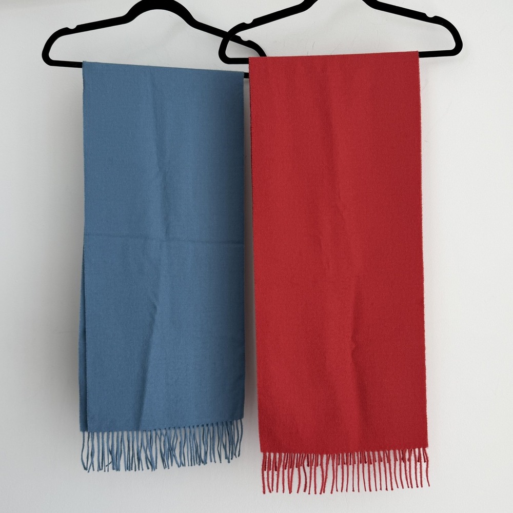 SOL 100% Baby Alpaca Scarf Womens Red Blue Fringe Shawl Set Of 2